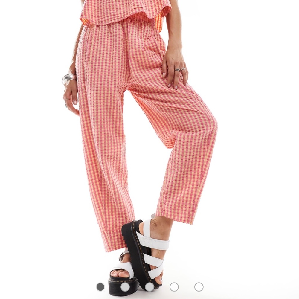 Free People gingham slouchy trousers in pink